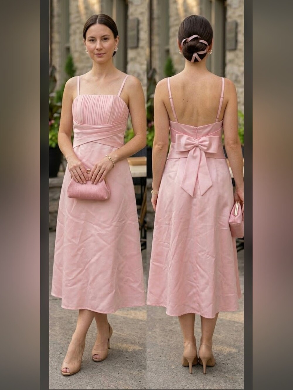 Elegant Pink Satin Bow Party Dress